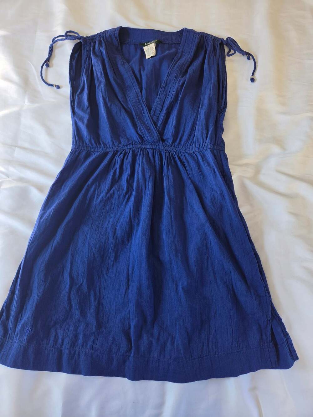 Lauren Ralph Lauren Blue Sleeveless V-Neck Beach Cover-Up Dress Size M